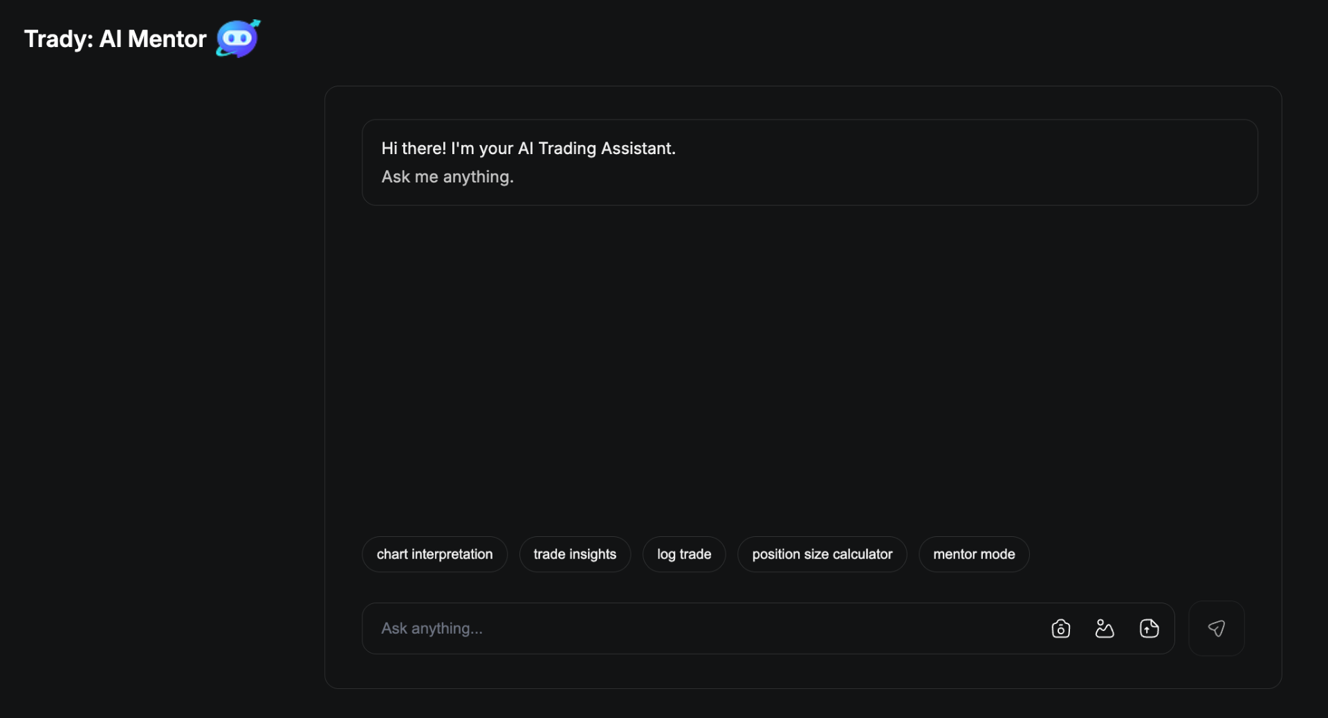 Trady AI screenshot and logo